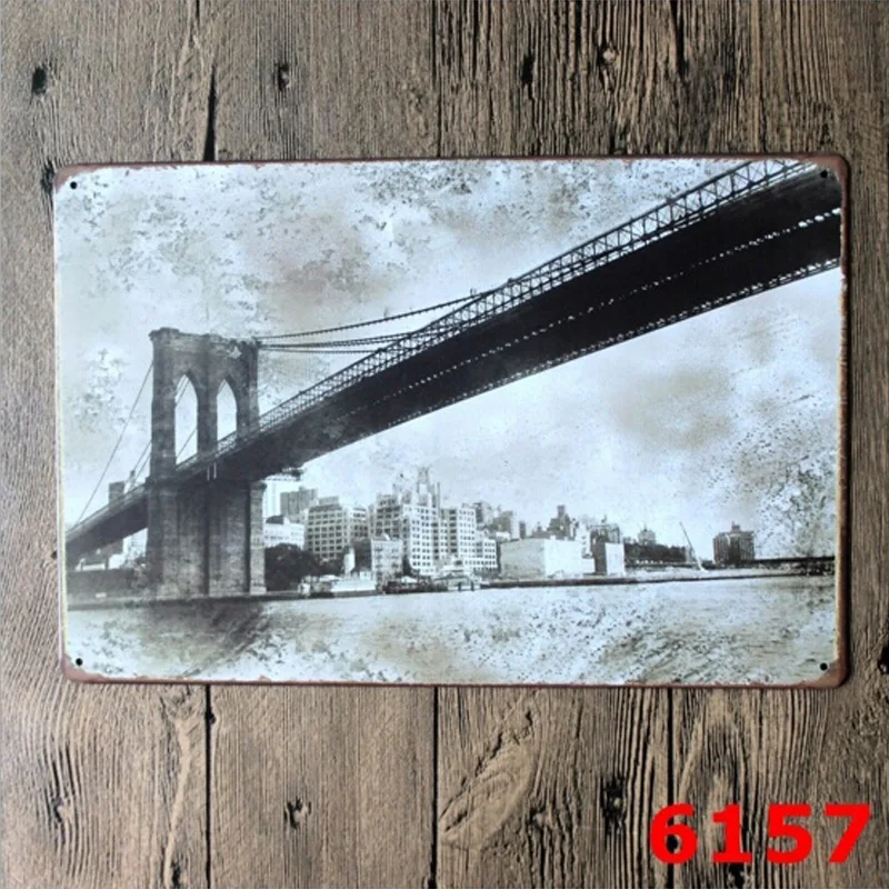 Металлическая жестяная вывеска в стиле ретро, Нью-Йорк, Манхэттенский мостик, винтажный памятник 20х30см