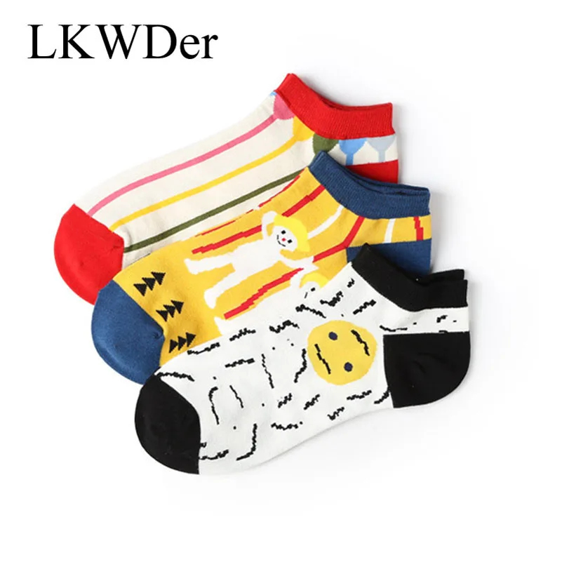 

LKWDer 6 Pairs/lot Cartoon Socks Women's Thin New Cartoon Series Personality Boat Socks Cute Childlike Series Korean Socks Meias