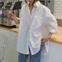 women white shirt cotton 2021 spring autumn vintage ladies tops long sleeve casual turn down collar womens loose blouses 11456