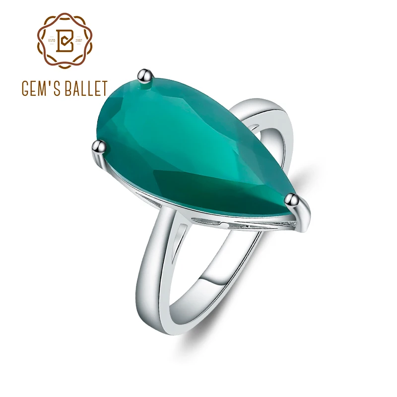 

Gem's Ballet Genuine AU750 585 14K 10K 18K Gold 925 Silver Ring 7.89Ct Natural Green Agate Luxury Rings For Women Fine Jewelry