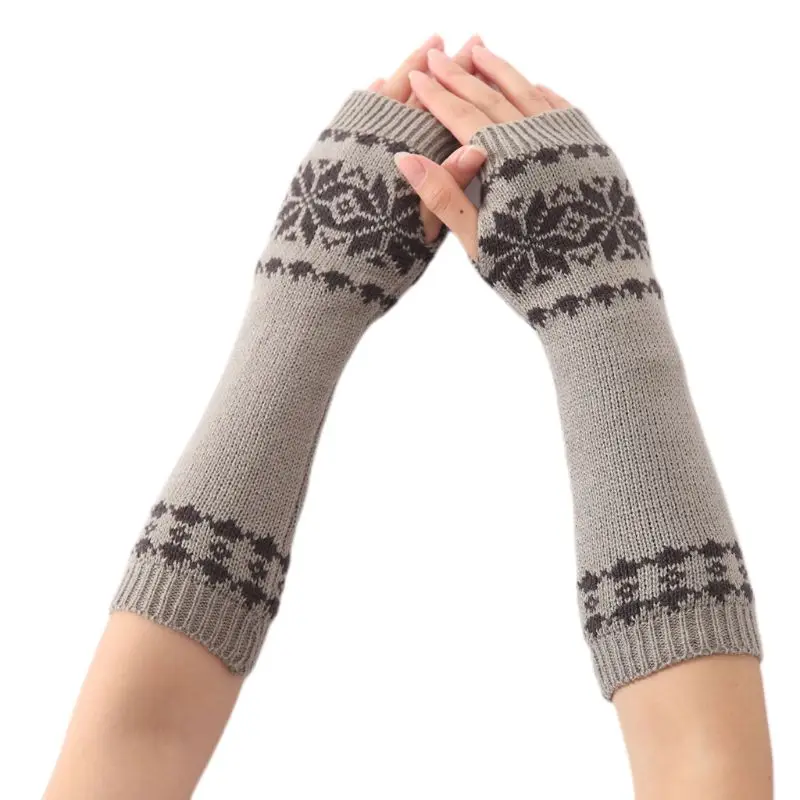 Женские и мужские унисекс жаккардовые перчатки без пальцев с рисунком снежинки