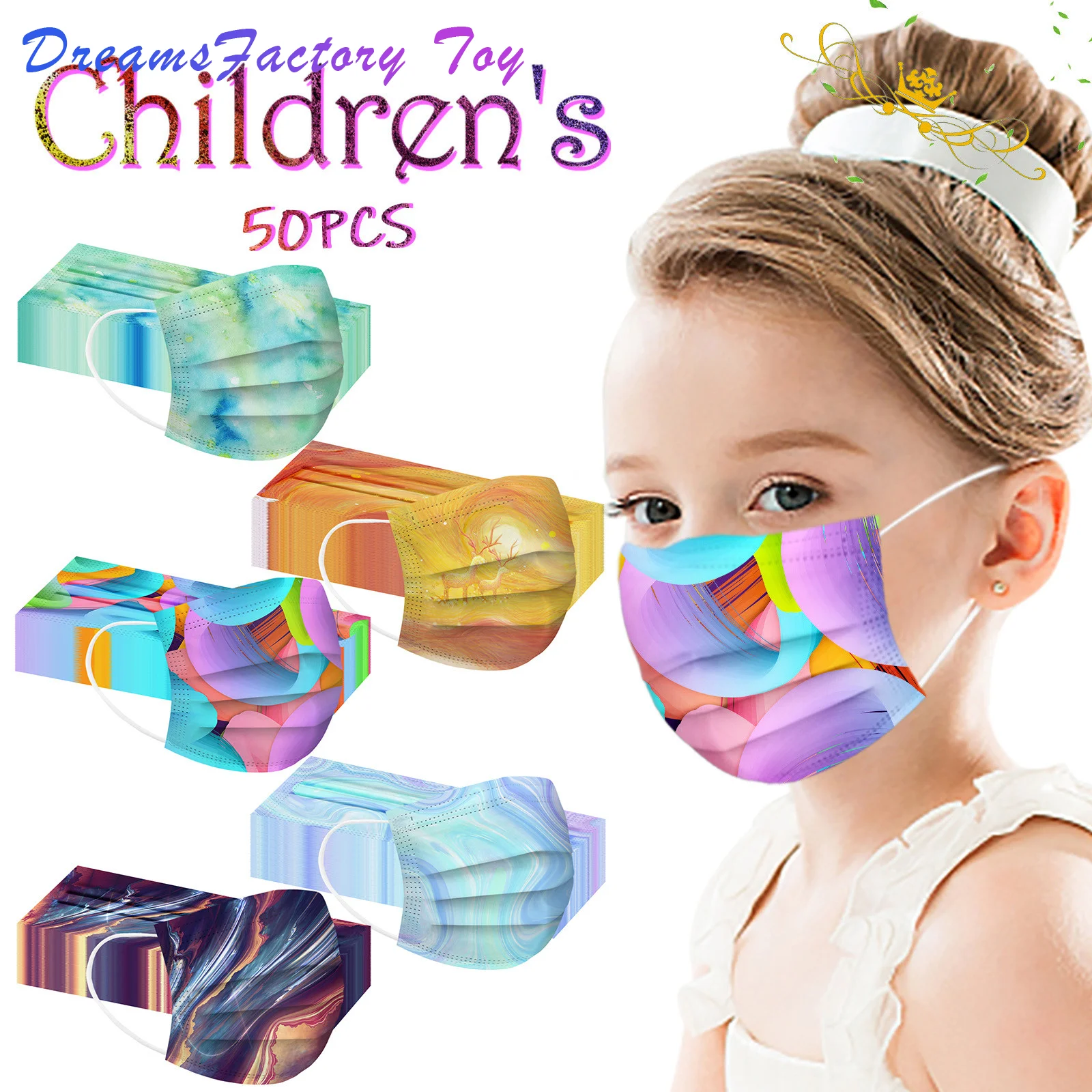 

50pcs Child Mask Disposable Face Mask 3 Ply Ear Loop Abstract Print Kids Mouth-muffle Halloween Cosplay Mascarillas Fabric Mask