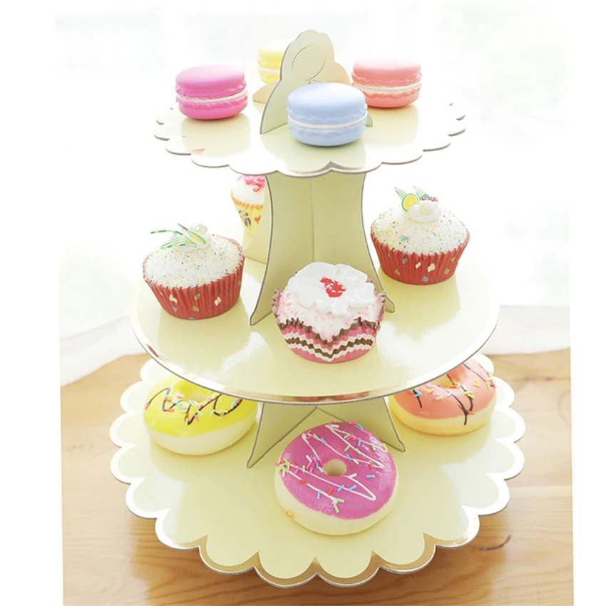 Birthday Cake Stand Disposable Decoration Foldable Dessert Holder Display Shelf Paper Wedding Party Triple Layer Party Supplies