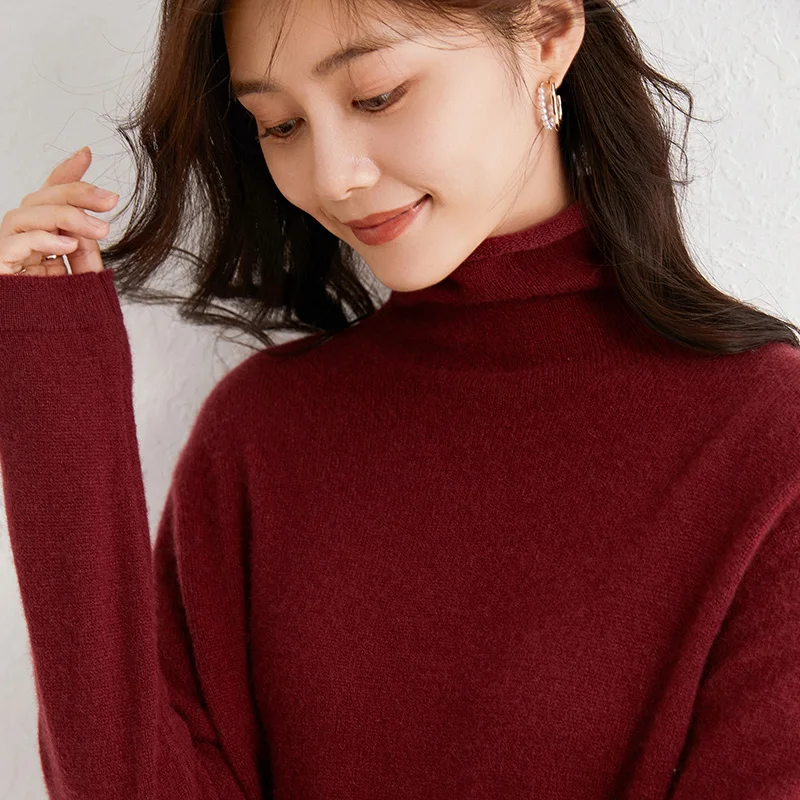 Длинный вязаный пуловер с высоким воротом свитер для женщин осень и зима