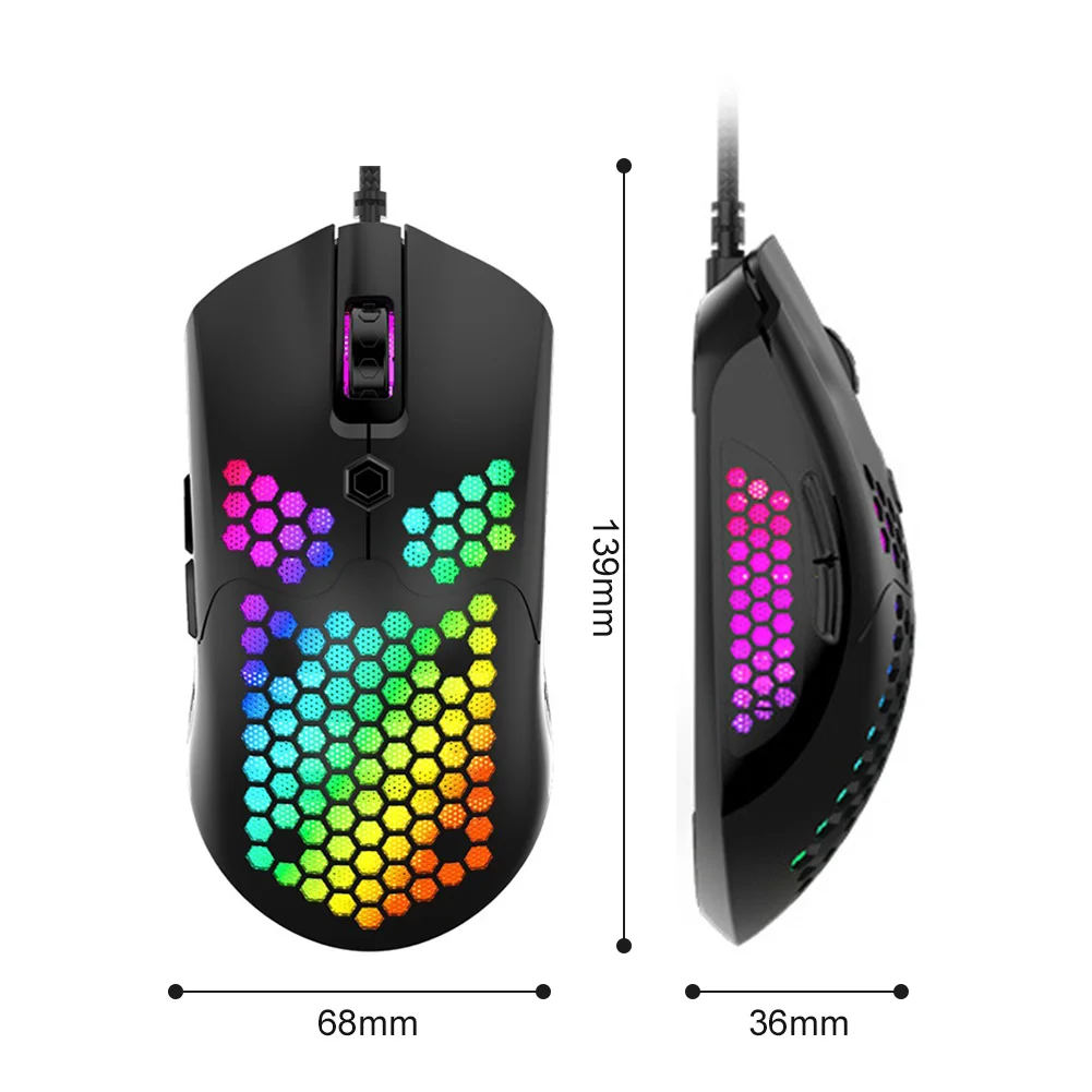 

Gaming Mouse Hollowed Out RGB Colorful Light Heat Dissipation Computer Laptop PC Wired Mouse 800-2000 DPI Adjustable Mice