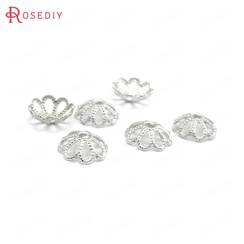 Латунные шапочки для бусин в форме цветка 40 шт. 8 мм 24 к золотистые серебристые