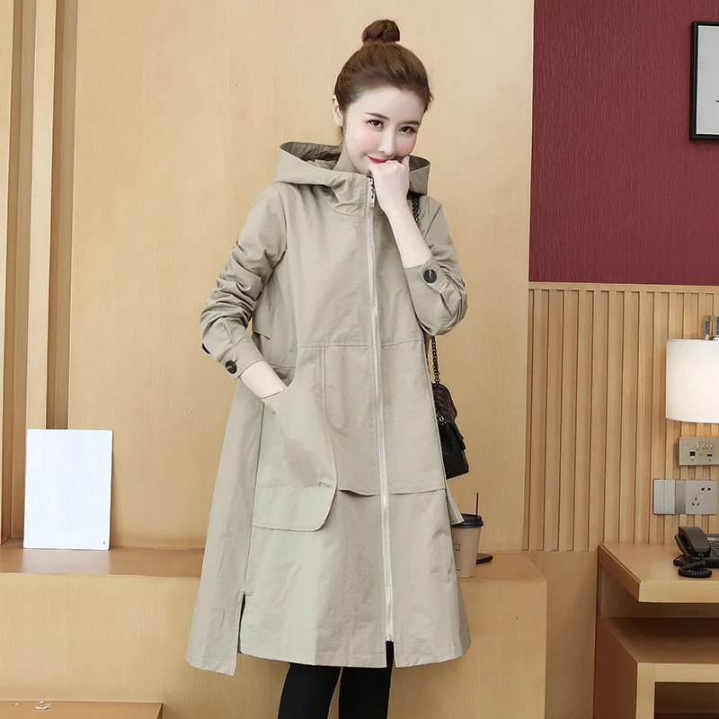 Ветровка размера плюс женская модная свободная длинная тренчкот женский