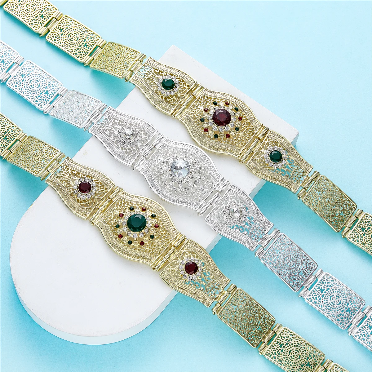 Женский свадебный золотой и серебряный металлический ремень с цветком от