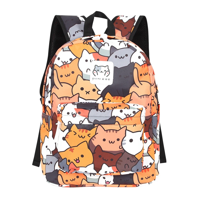 

Anime Neko Atsume Women Backpack Cartoon Mochila for Girls Boys Travel Rucksack Cute Cat Printing Shoulder Bag for Teenage