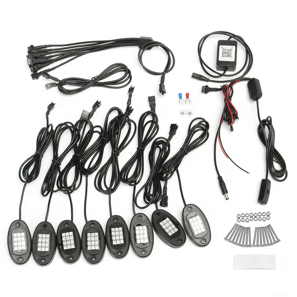 

8Pcs LED RGB Underbody Light Bluetooth Wireless Rock Lamp Off-Road Truck Boat