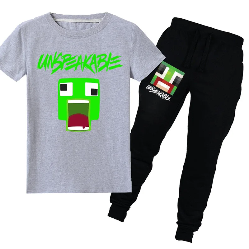 

UNSPEAKABLE cartoon pattern printing boys summer T Shirt + pants 2pcs sets girl Short sleeve Top pant suit children clothing