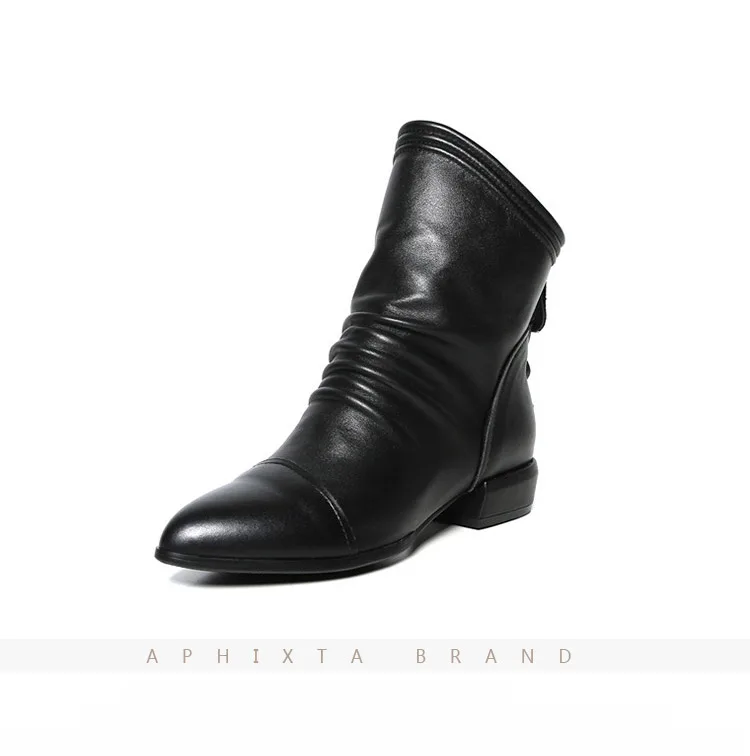 

Женские ботинки челси на молнии сзади, кожаные плиссированные ботинки-гладиаторы до середины икры с круглым носком и квадратным каблуком, б...