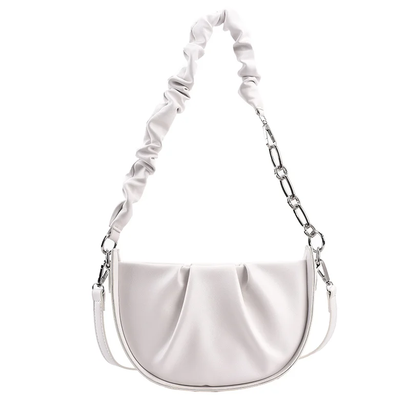 

Folds Design PU Leather Small Shoulder Bag for Women 2021 Fashion Summer Travel Trends Purses and Handbags Chain Green