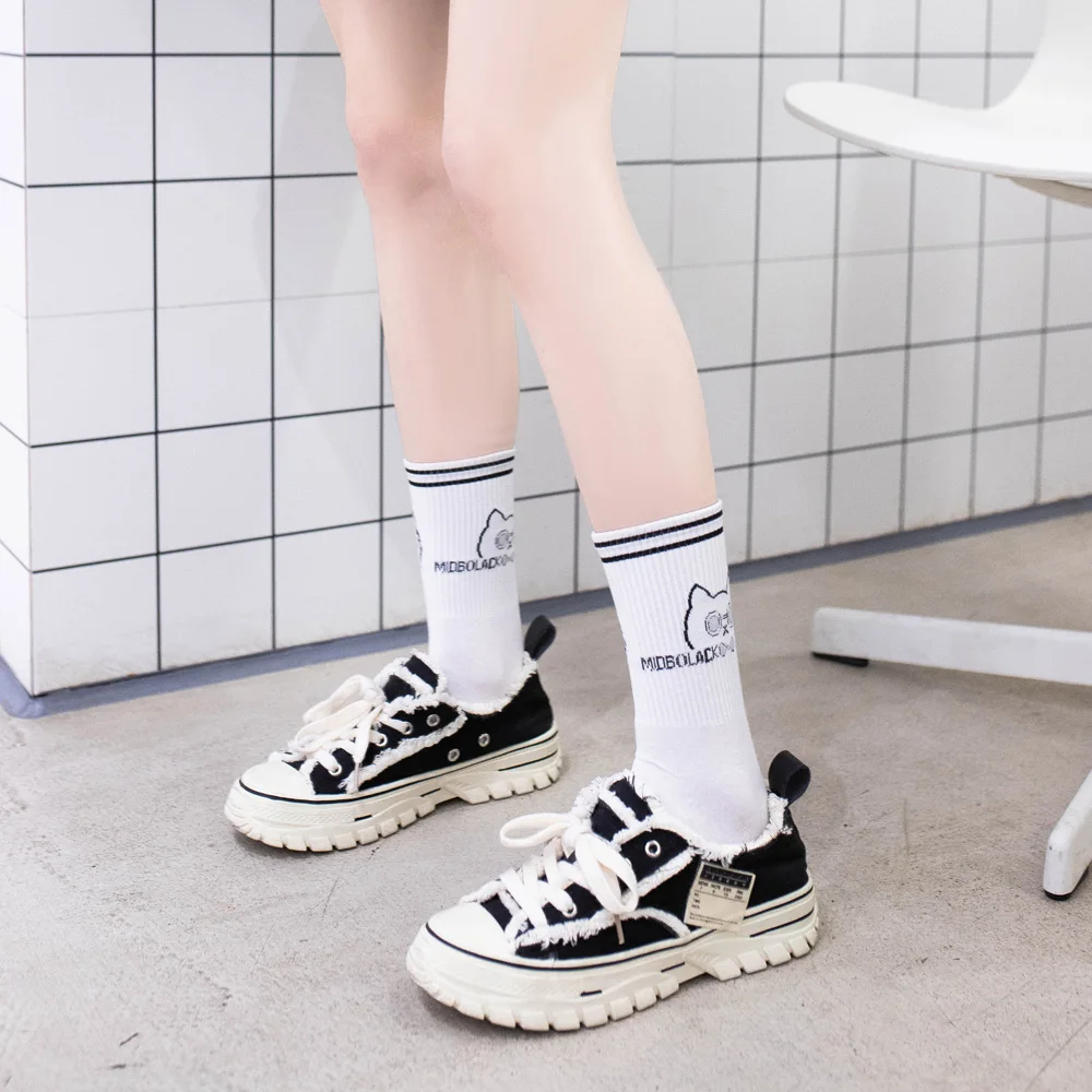 

Instime 3 Pairs/Pack 2021 New Black and White Cat Designs Cute Socks Women Cotton Stripes Kawaii Size 36-42
