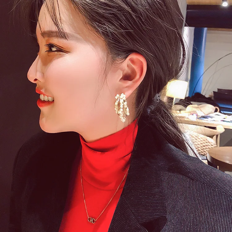 S925 Серебряные иглы Корея Восточные Ворота жемчужные c-образные серьги Корейский