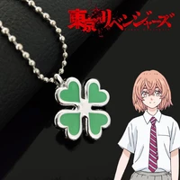 anime tokyo revengers necklaces hinata tachibana same four leaf clover pendant necklace for cartoon friends cosplay jewelry