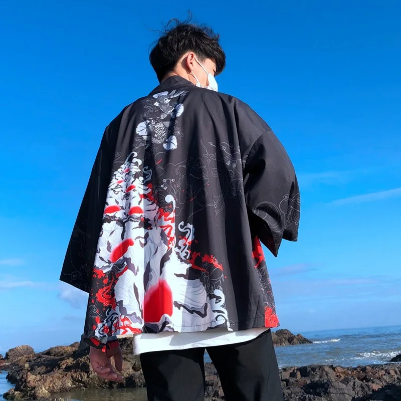 Кимоно KK2024 мужское в японском стиле юката Самурай кардиган уличная одежда