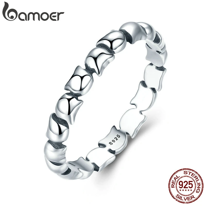 BAMOER, дизайн, 925 пробы, серебро, милый кот, Штабелируемый палец, кольцо для женщин, свадьба, животное, S925 серебро, ювелирное изделие SCR047