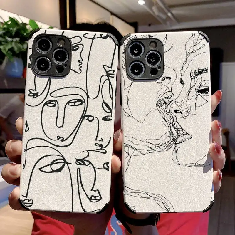 

Funny Face Abstract Cartoon Phone Case Lambskin Leather For iphone 12 11 8 7 6 XR X XS PLUS MINI PLUS PRO MAX Shockproof