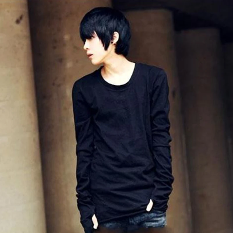 Футболка мужская с длинным рукавом модная одежда перчатки круглый вырез толстая