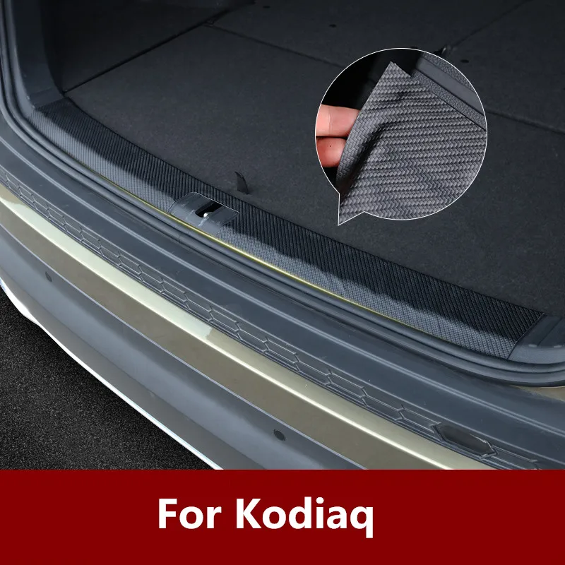 Carbon Fiber Printed Microfiber Leather Car Rear Trunk End Trim Bumper Protection Sticker Scratch Cover for Skoda Kodiaq Styling |