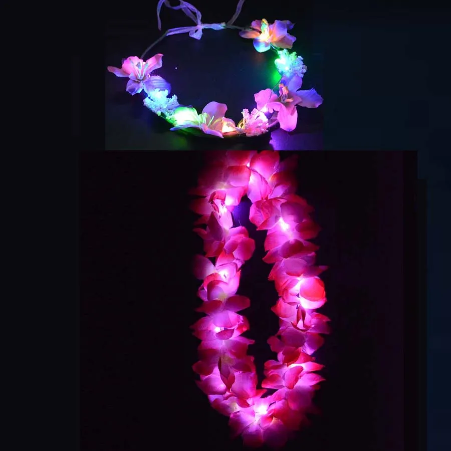 Светящийся Гавайский цветок Hula Luau головной убор гирлянда венок ожерелье повязка