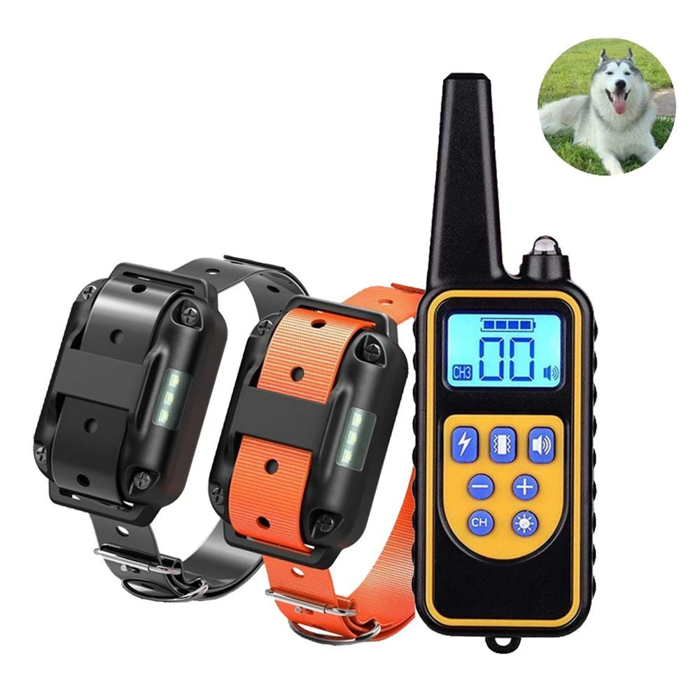 

800m Electric Dog Training Collar Pet Remote Control Waterproof Rechargeable with LCD Display for All Size Bark-stop Collars