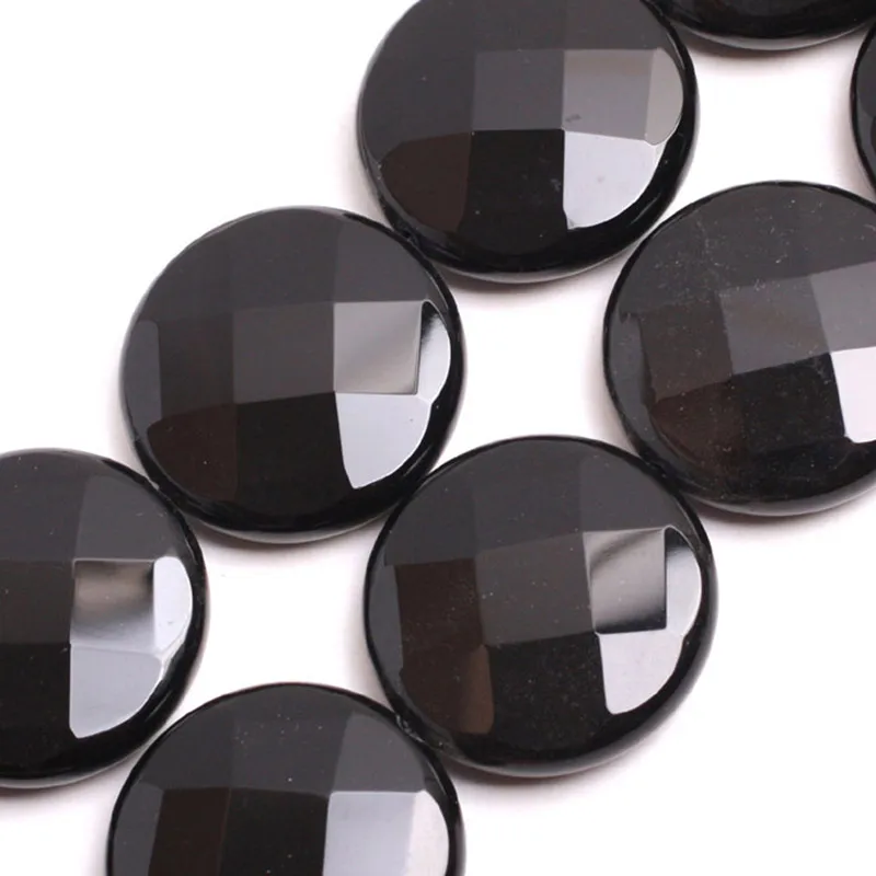 8-30mm Button Coin Faceted Black Agates Beads Natural Stone For Jewelry Making beads 15inch Needlework DIY Trinket | Украшения и