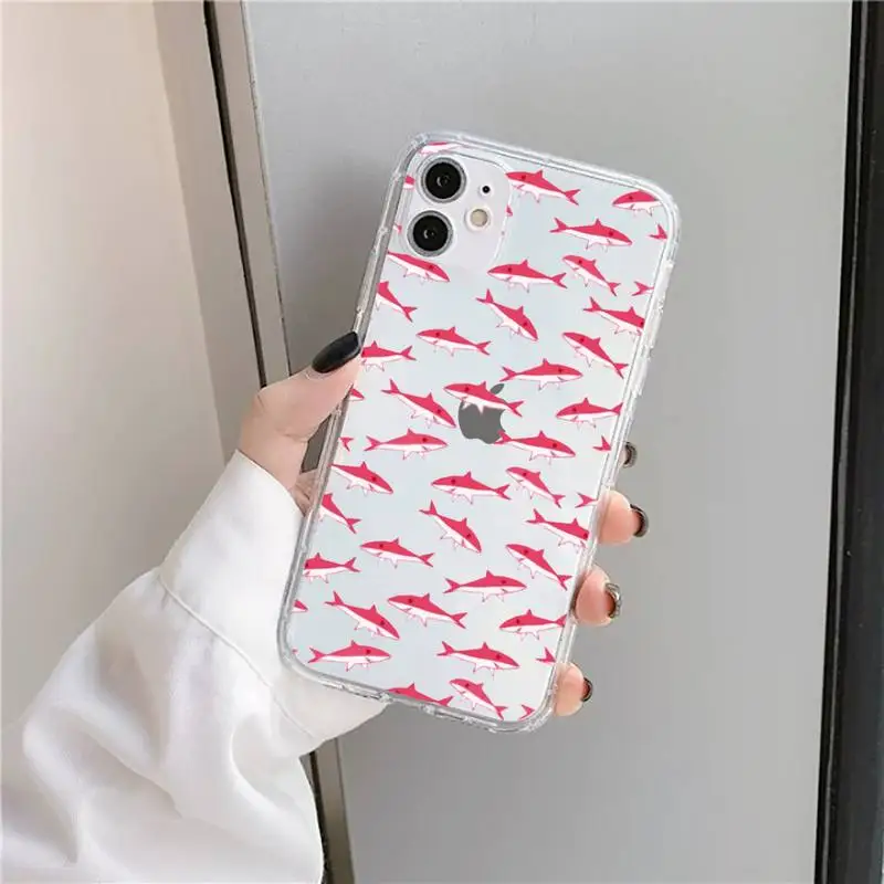 

Cute cartoon shark animal Pink blue Phone Cases Transparent soft For iphone 5 5s 5c se 6 6s 7 8 11 12 plus mini x xs xr pro max