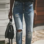 Женские рваные джинсы с высокой талией, женские узкие брюки-карандаш, рваные джинсы с дырками, джинсы, повседневные Стрейчевые обтягивающие брюки, джинсы