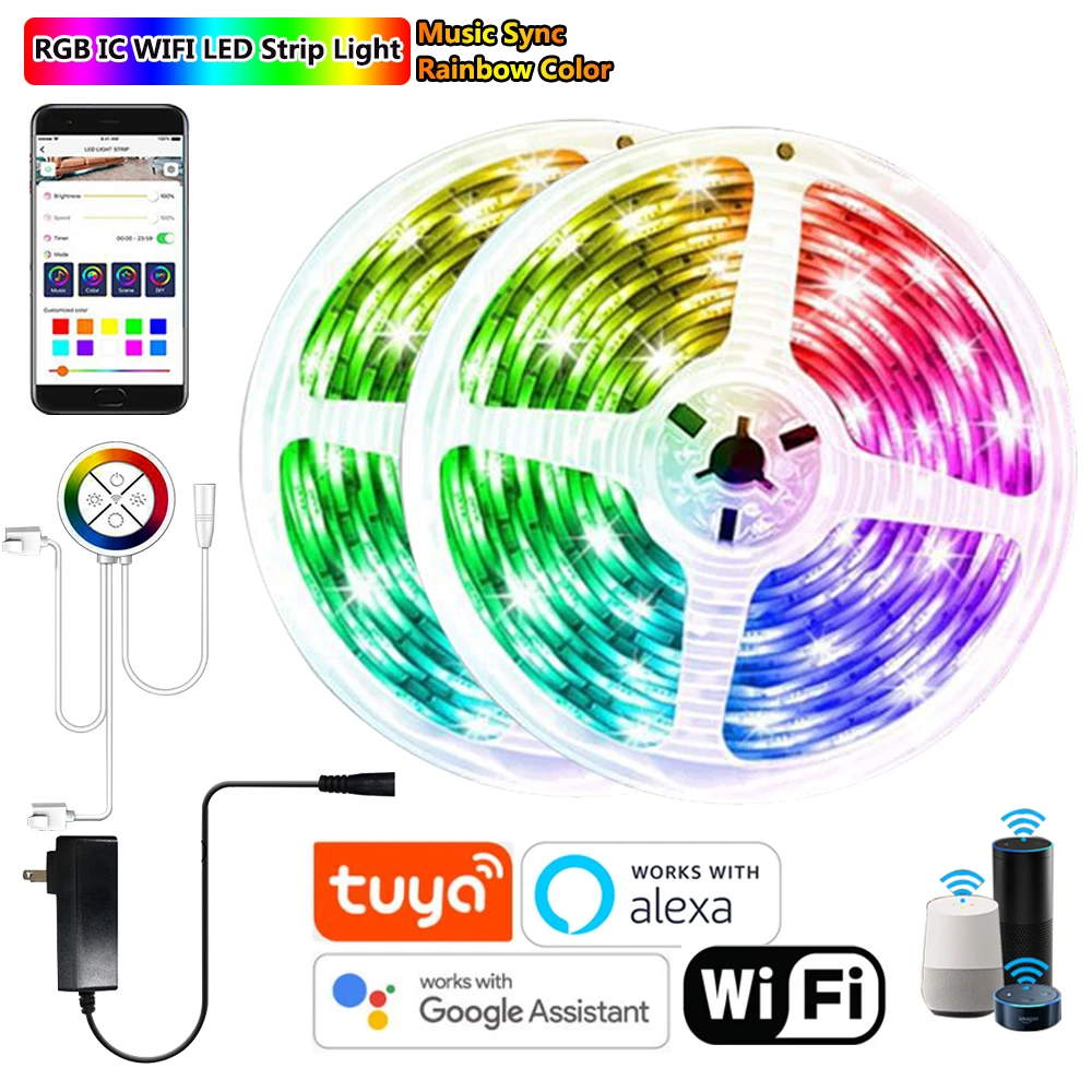 

Addressable RGB Chasing Effect WIFI LED Strip Lights Package Set Revolving 5050 5M 10M 12V Dream Color Music Sync LED Strip Set