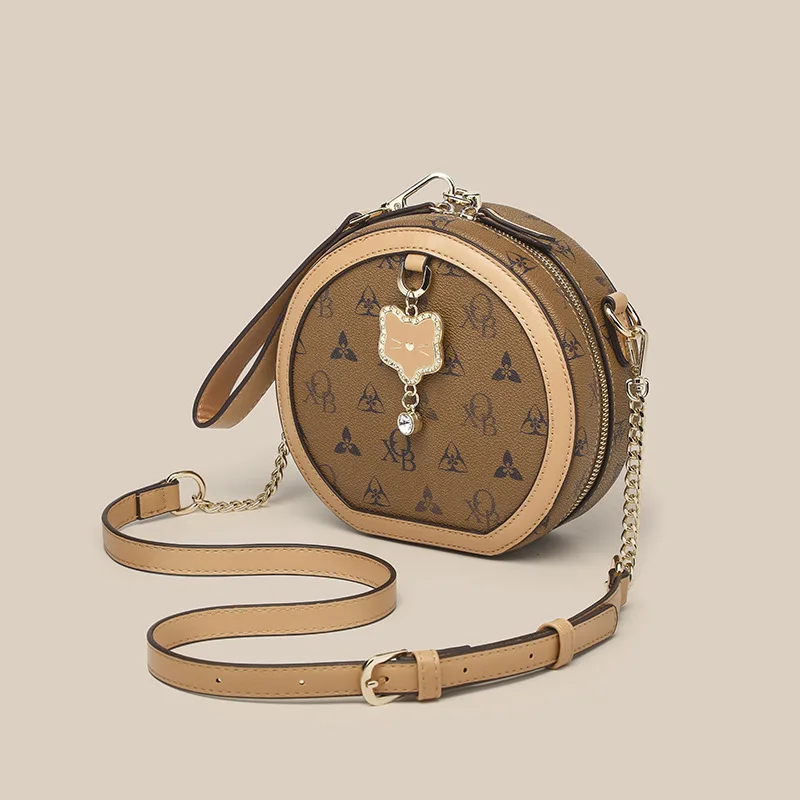 

Luxury Brand 100% Genuine Leather Fashion Classic Old Flower Retro Small Round Bag Versatile One-shoulder Messenger Bag Speedy