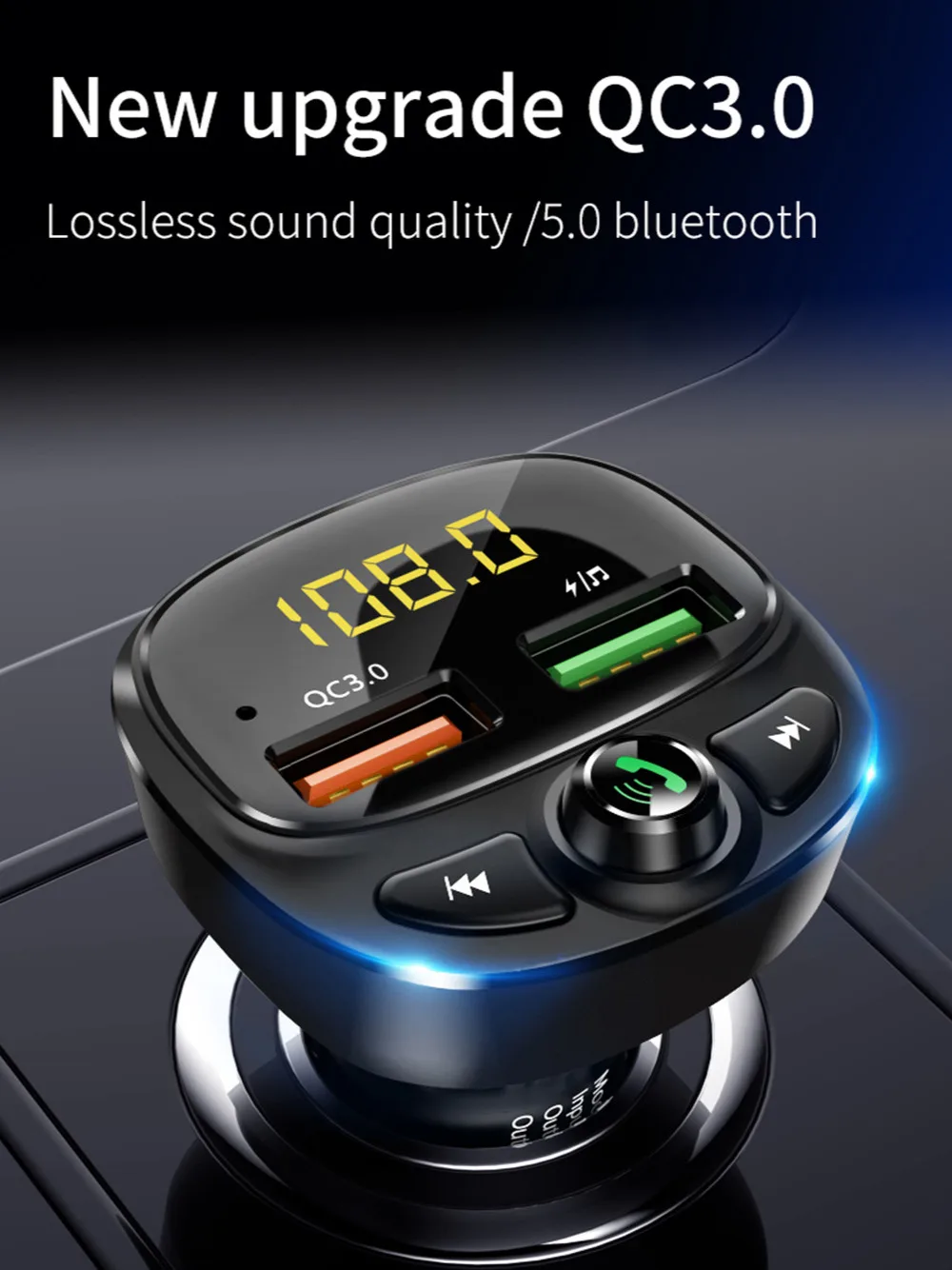 Baseus Bluetooth FM Transmitter Auto MP3 Player USB KFZ SD AUX Freisprechanlage