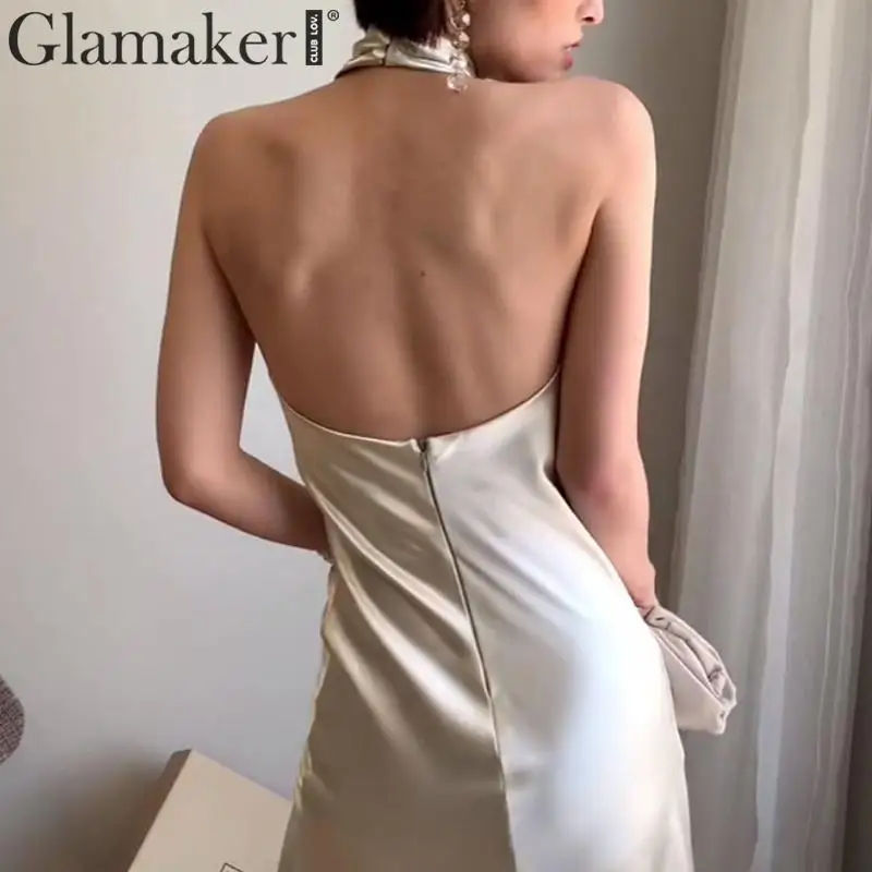 Glamaker сексуальное облегающее платье миди с открытой спиной элегантные вечерние