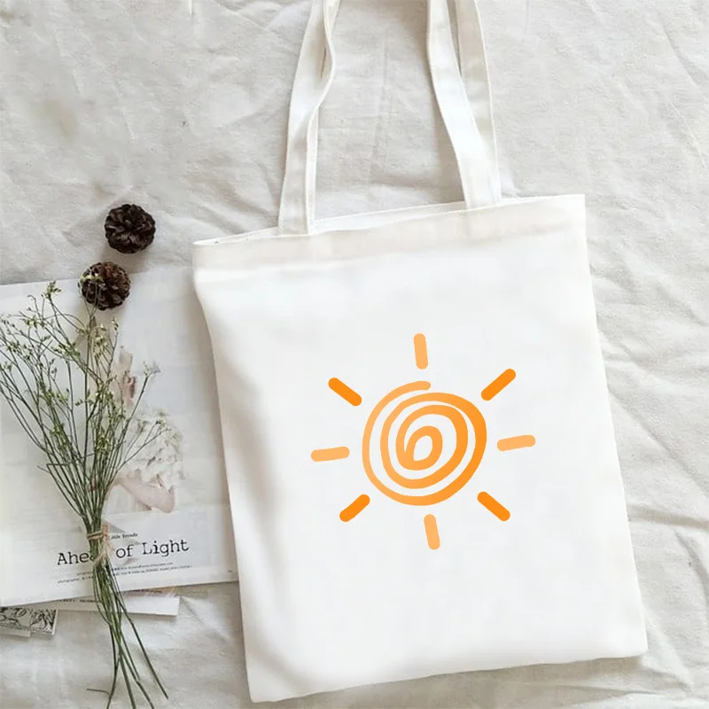 

summer tote bag Graphic Sunshine Print Women Shopper bag Aesthetic White cloth bag for lady canvas shopping bag Big Capacity