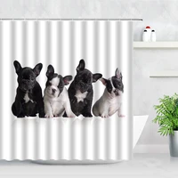 Cute Dog Shower Curtains Black Funny Animals French Bulldog Pattern Print White Home Bathroom Decor Hooks Bath Curtain Sets