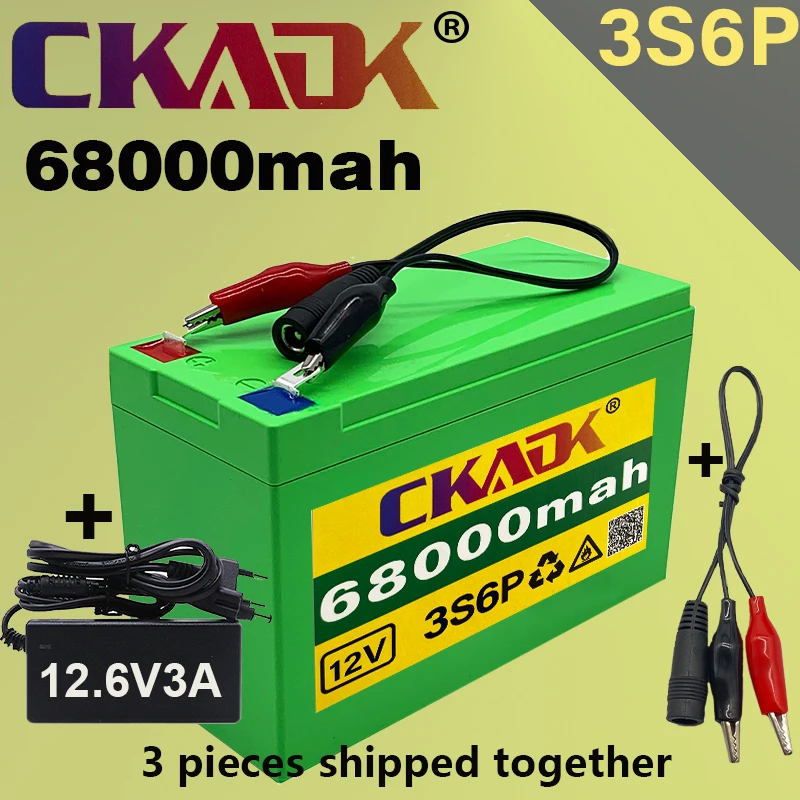 

Аккумулятор 18650 12 в 68 Ач, 3S6P, Встроенный ток 30 А, BMS для распылителей, тележек, Детский электромобиль с зарядным устройством