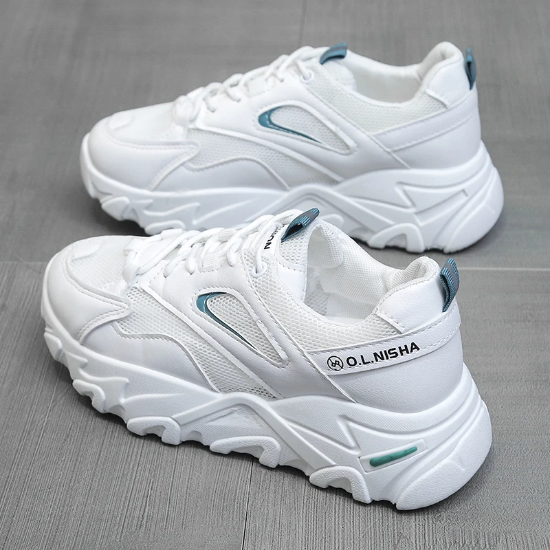 

Women Sneakers Fashion Chunky Casual Thick Sole Breathable Mesh Lace Up Platform Vulcanize Footwear Female White Walking Shoes