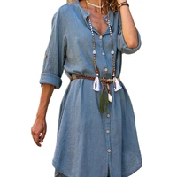 2022 summer high quality new design fashion womens dress solid color loose casual single breasted dress