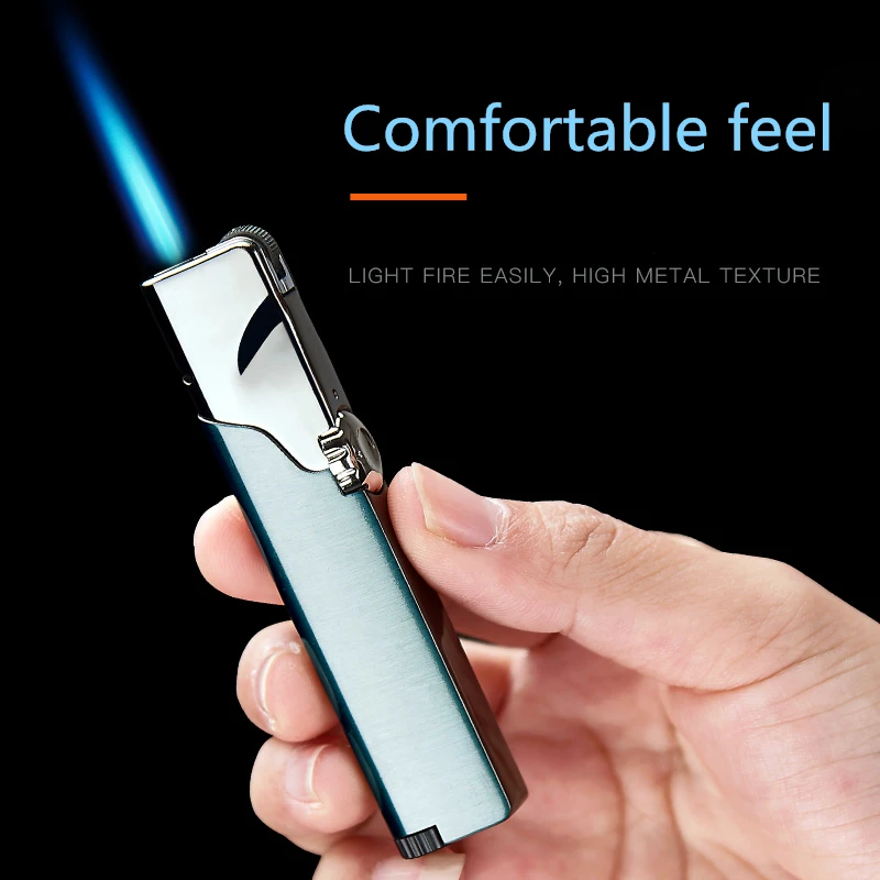Фото Надувная ветрозащитная зажигалка с синим пламенем оригинальные Креативные
