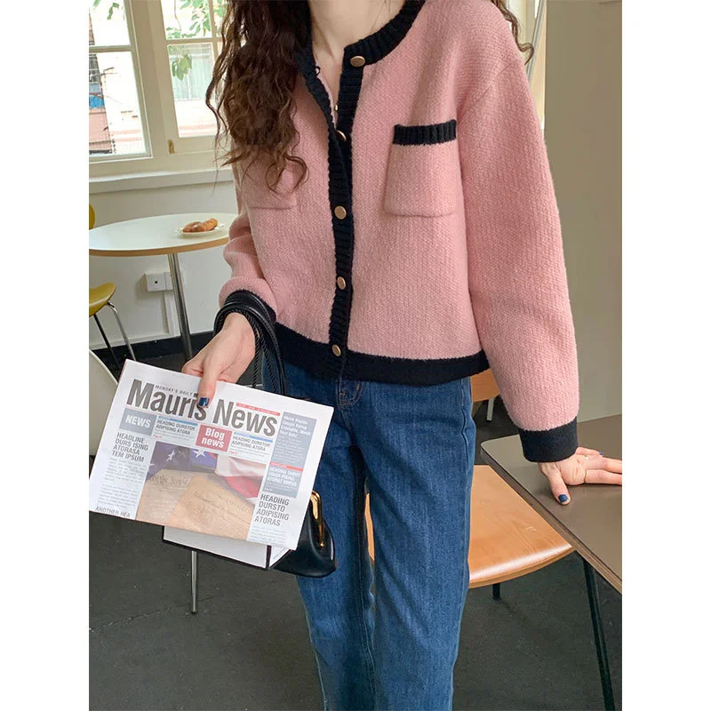 

Real Shot Korean Chic Fall Neck Contrast Color Wide