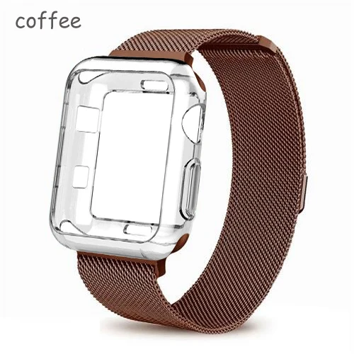 coffee Ремешок+ чехол для apple watch ремешок Миланская петля apple watch 5 4 3 ремешок iwatch ремешок 44 мм 40 мм correa 42 мм/38 мм pulseira watch Band - Цвет ремешка: coffee