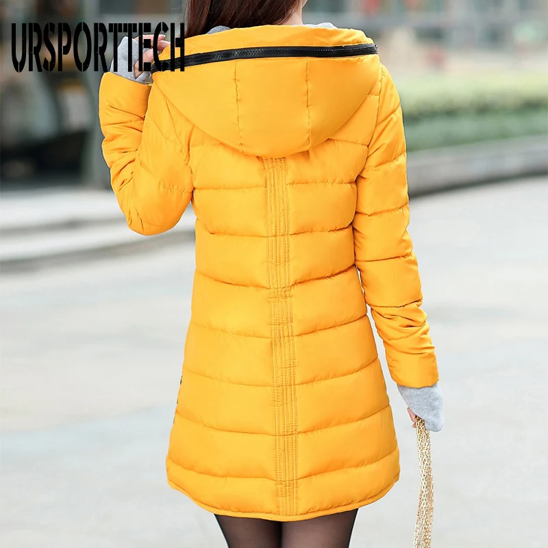 URSPORTTECH Winter Jacket Women Hooded Long Parka Warm Slim Winter Coat Woman Puffer Jacket Oversized Padded Outwear Coat Women