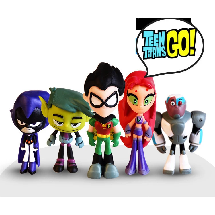 

Warner Bros Comic Teen Titans Go Action Figure Robin Cyborg Beast Boy Starfire Raven Silkie