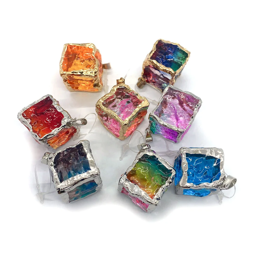 

1pcs Natural Stone Pendant Crystal Colorful Square DIY Necklace Earrings Jewelry Accessories Healing Stone Reiki Charm Pendant
