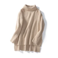 2021 autumn winter new designer women 30 wool basic sweater highneck pullover front short asymmetrical jumper