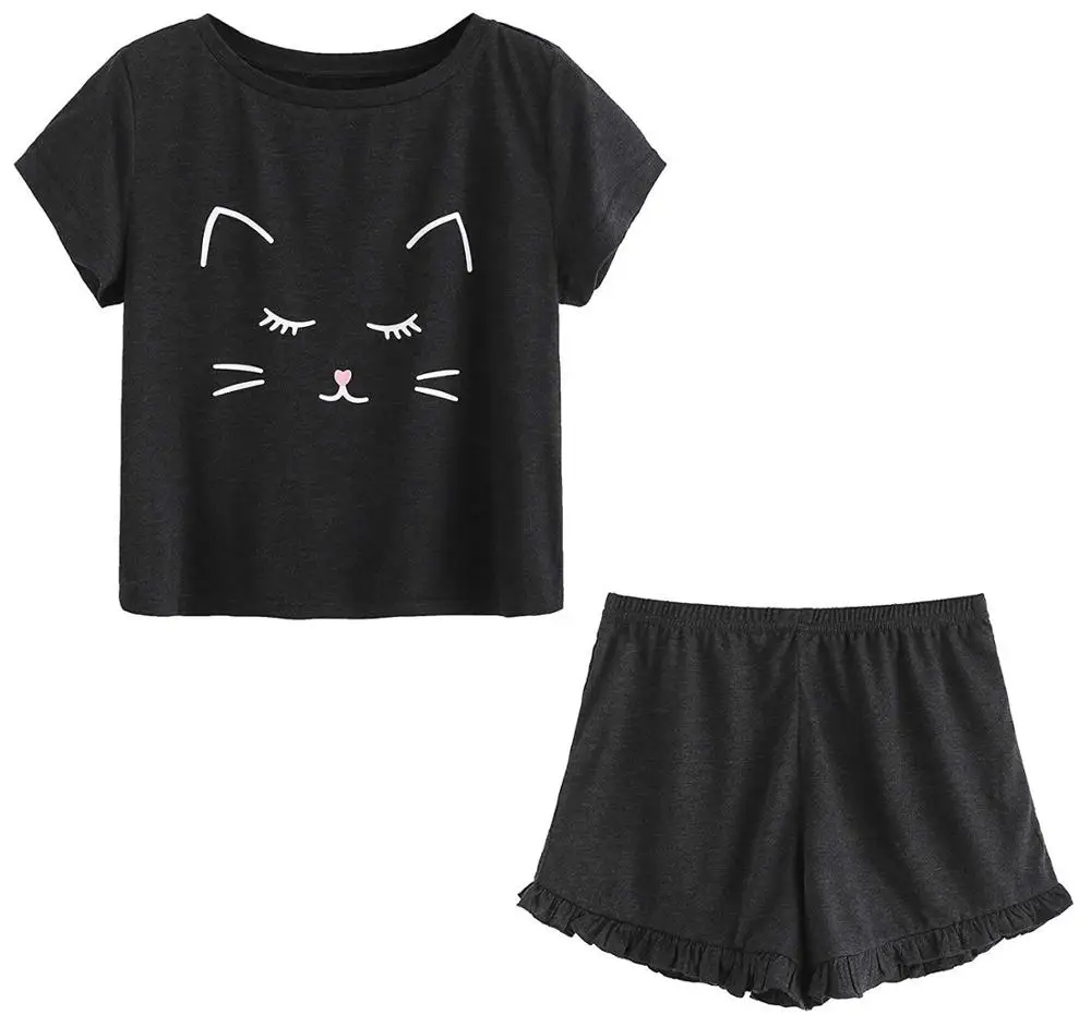 женская пижама с котом женские пижамы шорты летние хлопок одежда для сна нижнее