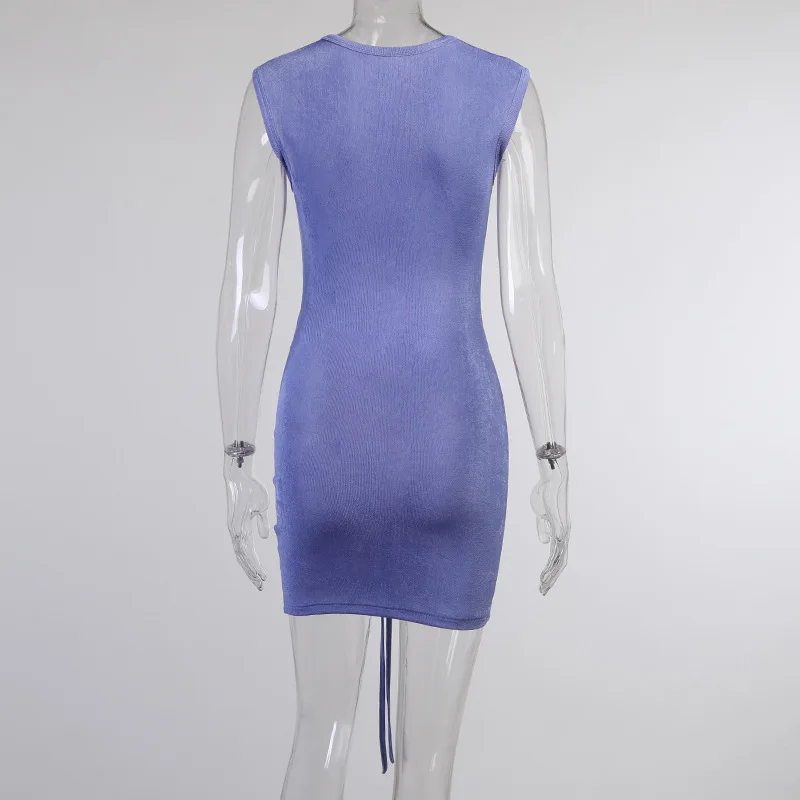 

BKLD Drawstring Hollow Out Sleeveless Dress Female Autumn And Winter 2021 New Fashion Sexy Club Outfits For Women Solid Color