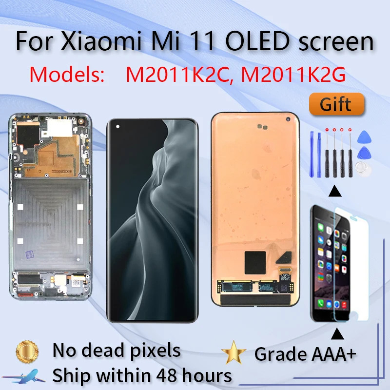 

ЖК-дисплей AMOLED 6,81 дюйма для Xiaomi Mi 11 M2011K2C M2011K2G, ЖК-дисплей с сенсорной панелью в сборе, дигитайзер для Xiaomi 11, сменный экран