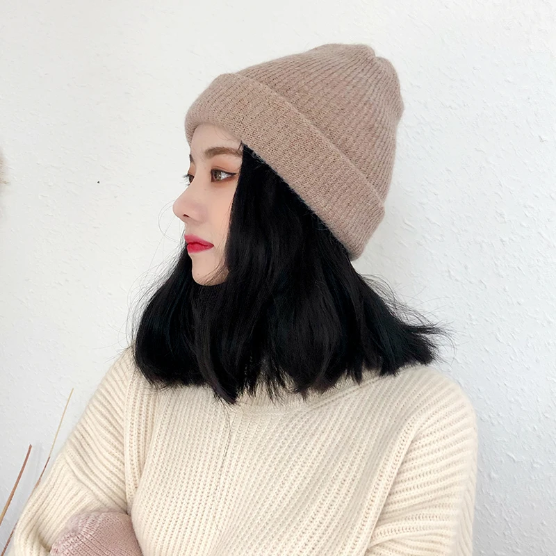 H3559 Women Warm Beanie Hat Female Autumn Winter Korean Thick Knitting Skullies Cap Girl Pure Color Fashion Lovely Shopping Hats |